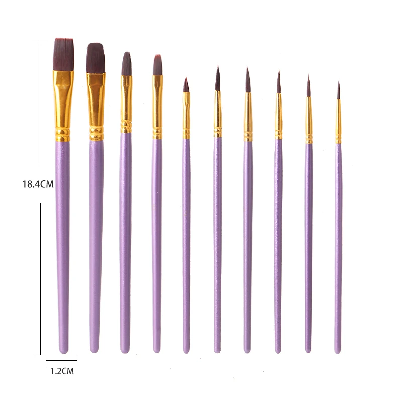 High Quality Artist Paint Brush 10pcs Blue Wood Handle Paint Brush Oil