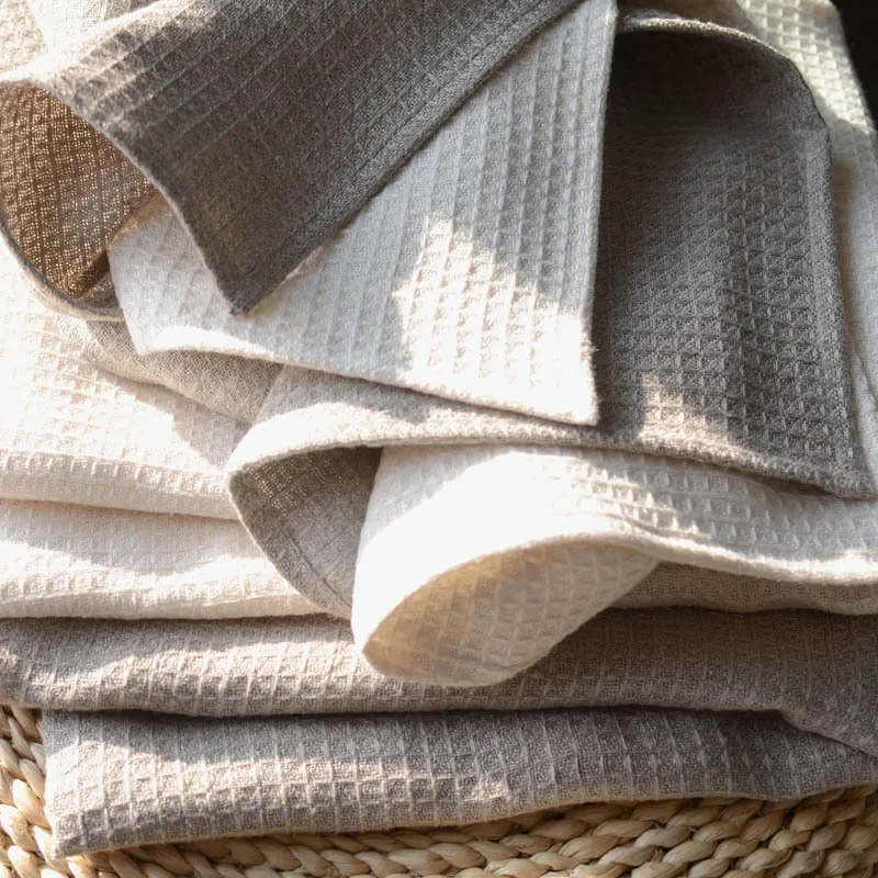 100% Linen 14s White Waffle Fabric 350gsm Weight For Bath Towel Pillow ...