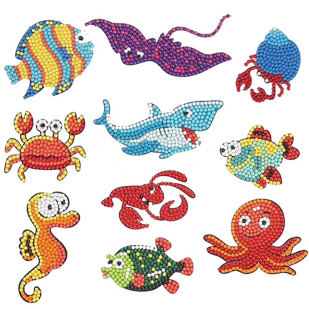 Paint by Numbers Diamonds for Children Adult Beginners Creatiee DIY Art Craft Animal & Sea World Painting with Diamonds Funny & Colorful 39Pcs 5D Diamond Painting Stickers Kits for Kids