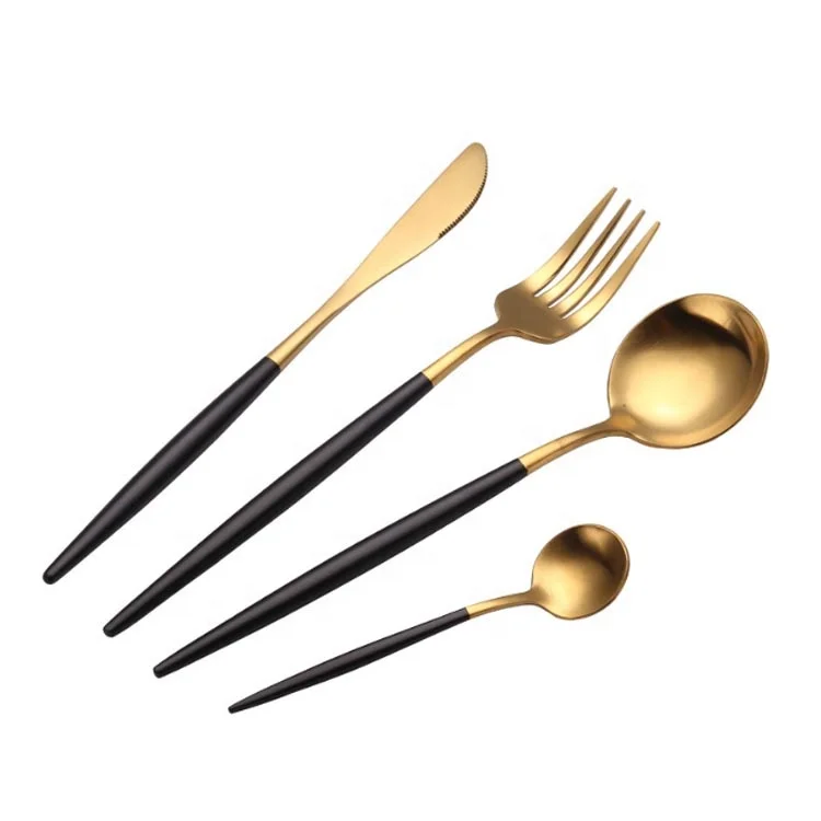 
4pcs/5pcs Matte Black Gold Flatware Set 304 Stainless Steel Cutlery Set Knife Fork Spoon and Chopsticks Dinnerware Silverware 