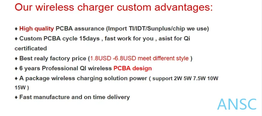 OEM ODM customized Low-power wireless charger pcba, designed for toothbrush cleansing instrument
