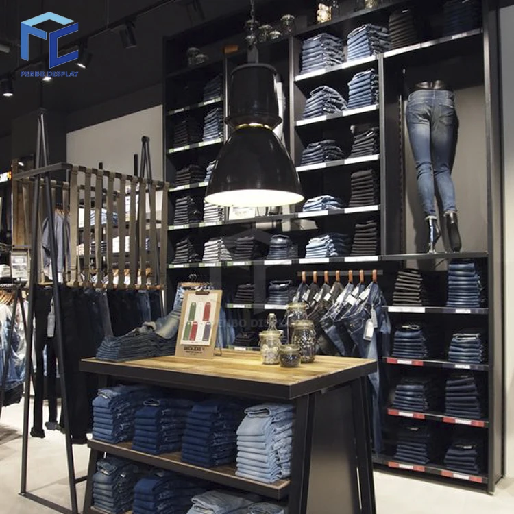 Modern Showroom Wooden Gondola Retail Shop Fixture Jeans Display Rack ...