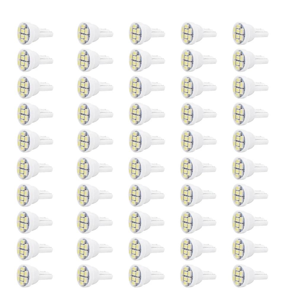 50PCS Cool White T10 8SMD Wedge Interior LED Light Bulb W5W 192 194 158 168 2825