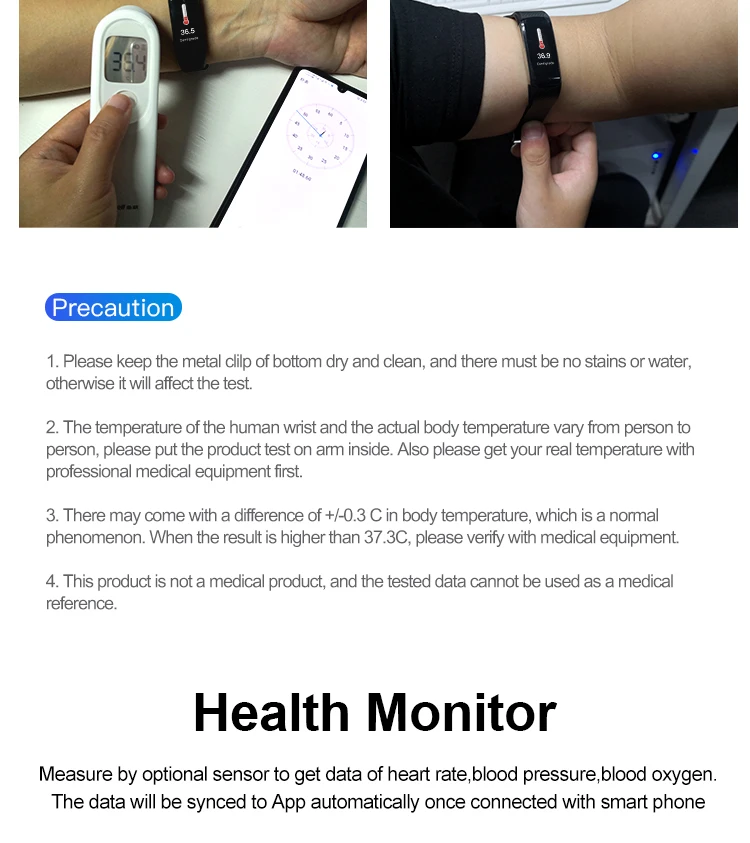 New temperature smart watch blood pressure smart bracelet B6W Man smart fitness watch