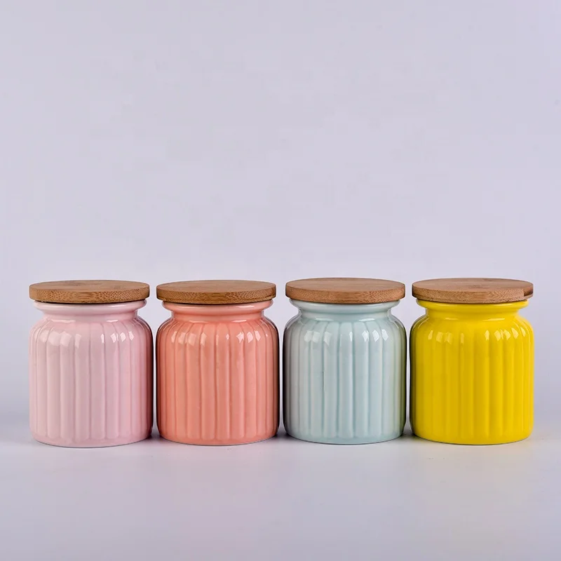 300ml Pink Ceramic Candle Jars With Bamboo Lids