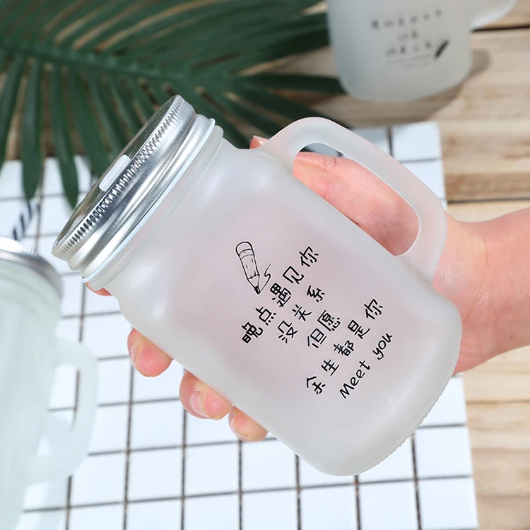 Customized Logo 450ml 16oz Glass Clear Frosted Mason Jar Mug Ice Cold