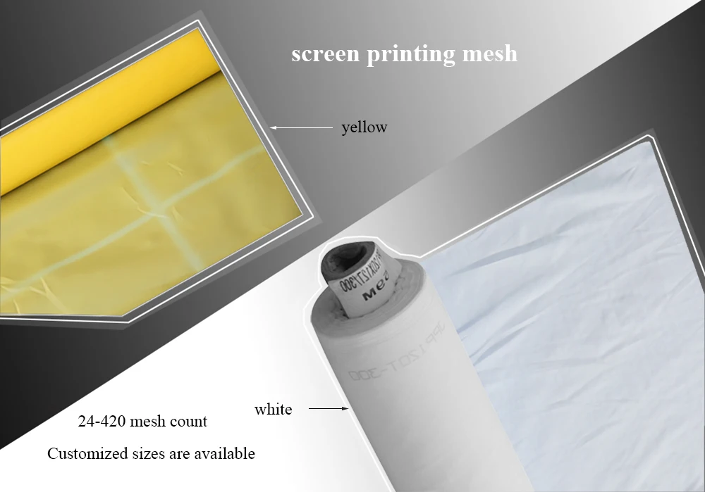 Silkscreen Yellow White Mesh Fabric Polyester Silk <a class='inkey' style='color:blue' href='https://www.jmprintingtech.com/screen-printing' target='_blank'>Screen Printing</a> Mesh for Screen Printing details