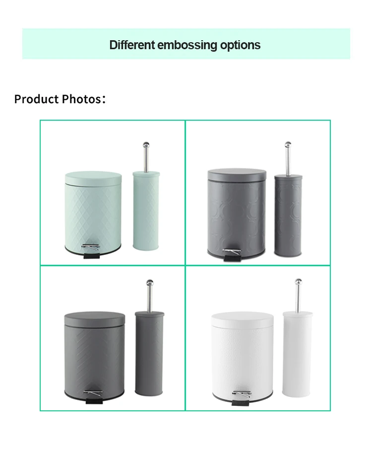 Embossing Metal Pedal Bin With Toilet Brush For Bathroom 2 Pcs Bathroom Accessories Waste Bin