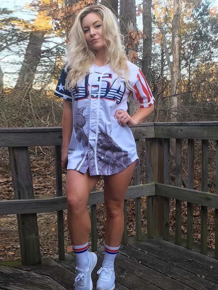 Hot sell Statue of Liberty Characteristic positioning printing Independence Day printed short sleeve women blouse