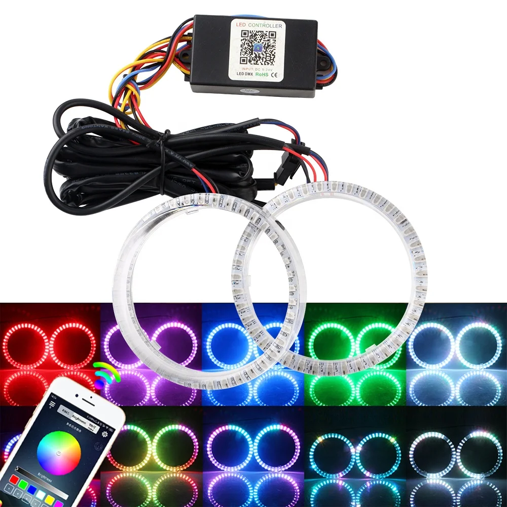 RGB Lighting Angel Eyes APP Halo Rings LED BLE Bluetooth Control 80MM 95MM Colorful Car Styling Retrofit