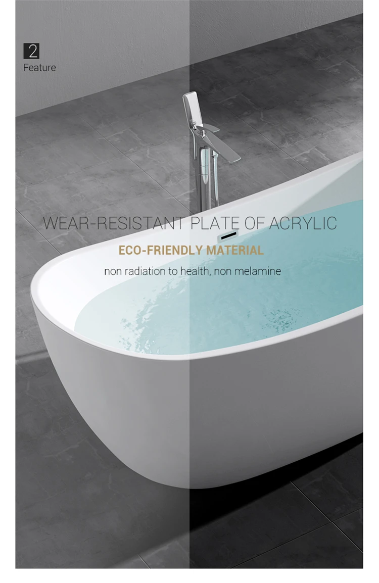Sanitary Ware Modern Rectangle Freestanding Bathtub Acrylic Bathtub