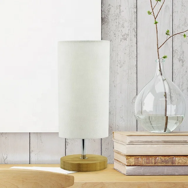 Cylinder Fabric Table Lamp with Wood Base