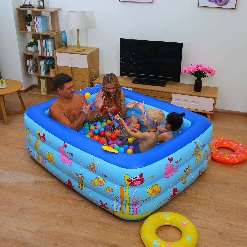 Inflatable Rainbow Swimming Pool Above Ground Pool For Children Kids Portable Pool Sunset Glow Three Rings Soft Inflatable Floor