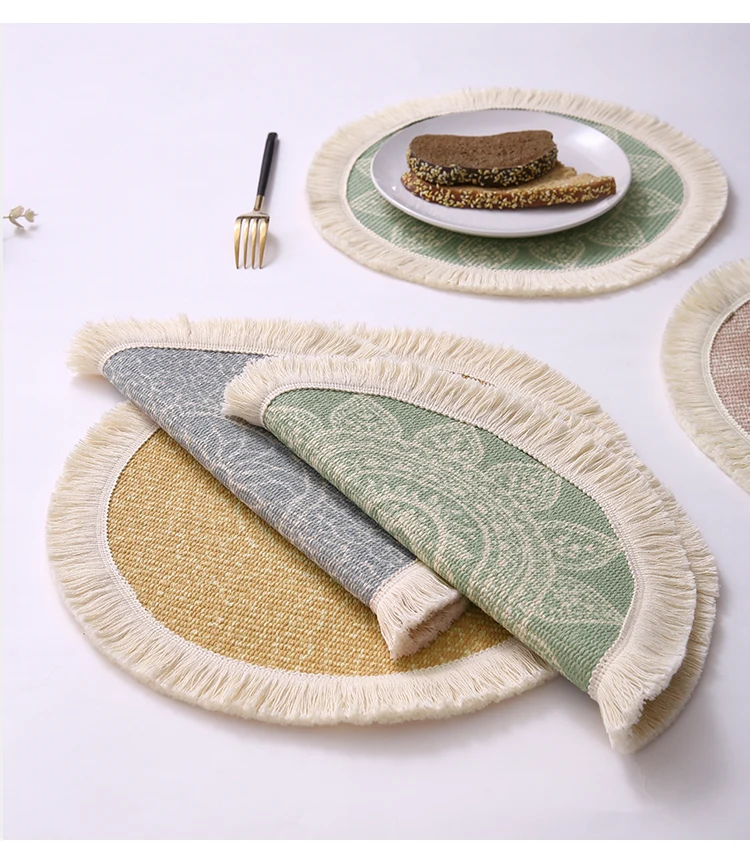 Wholesale Home Textile Fringes Placemats Printed Woven Fabric Table