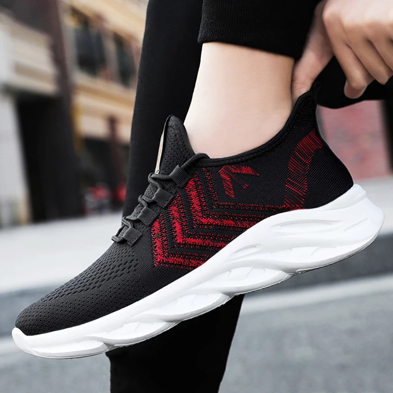 Men's Mesh Upper Breathable Running Sneakers Lace Up Casual Shoes Men ...