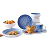 Hotel Ware Ceramic Dinnerware Set with Handmade Spiral Grain and Gold Line Decoration