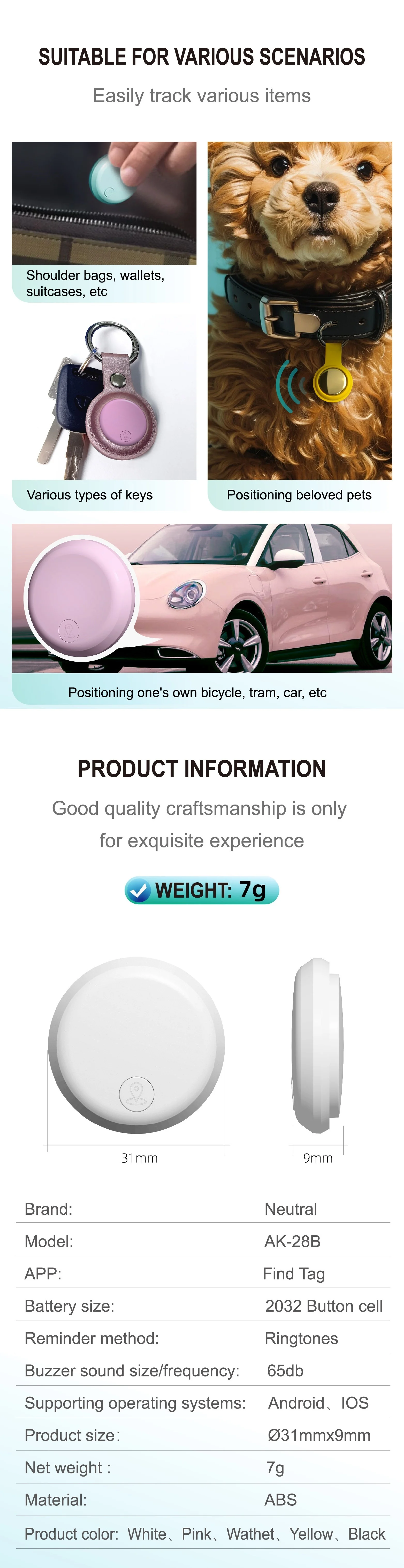 Universal Android & iOS GPS Global Locator Anti-Lost Device with Plastic Find Tag for Kids Pets Elderly