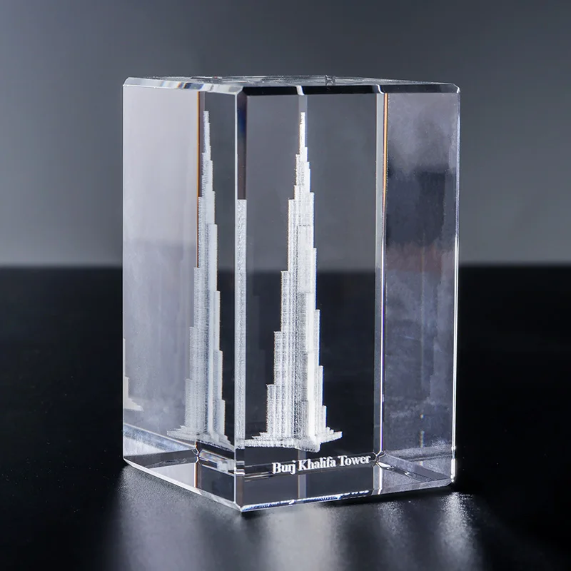 Burj Khalifa Glass 3D Crystal Cube Polished Carved Laser Printed Love Paperweight Home Decor Souvenir Gift Crystal Crafts factory