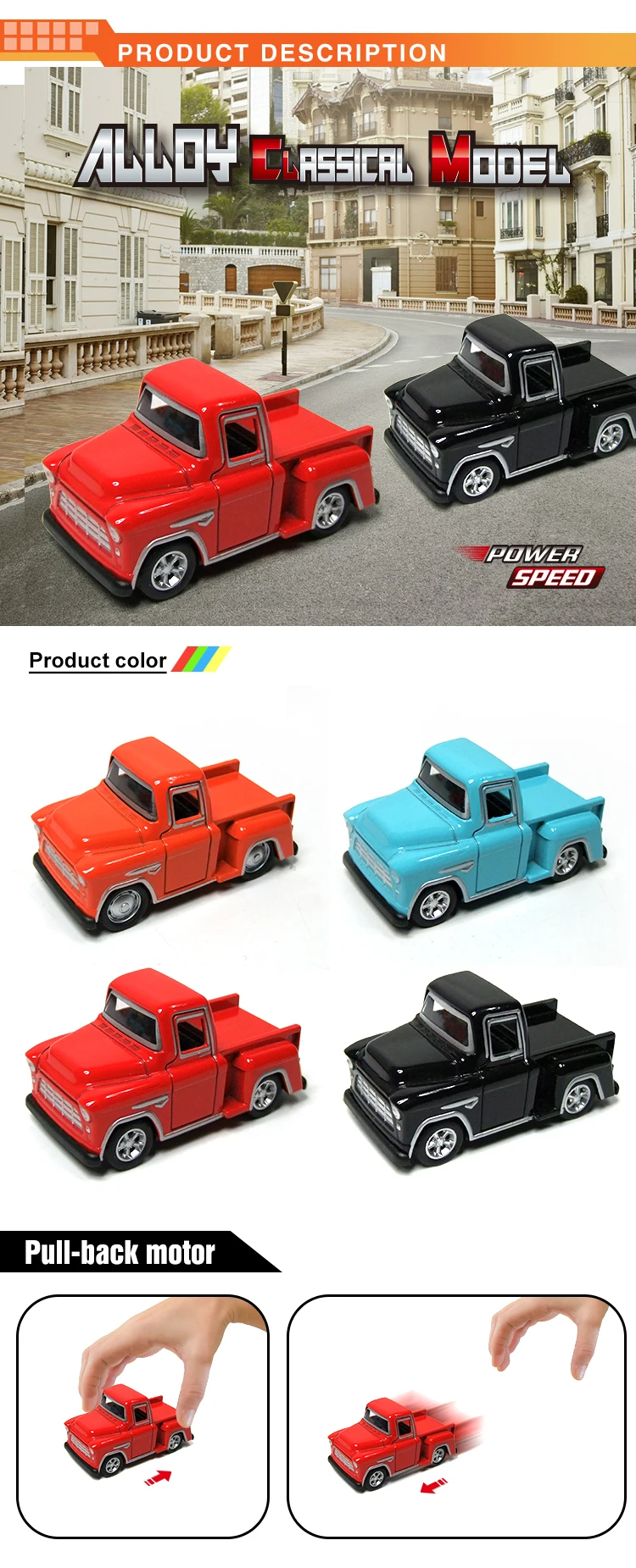 High quality pull back mini pickup toy colorful diecast toy vehicles truck