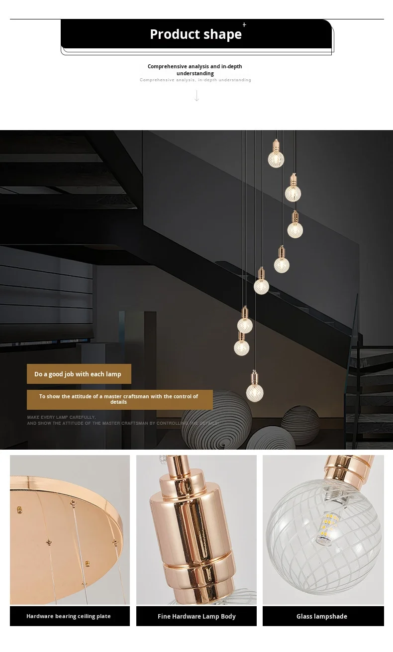 product nordic luxury creative staircase chandelier rotating duplex loft light for villa hotel middle sized lamp for living room lobby-2