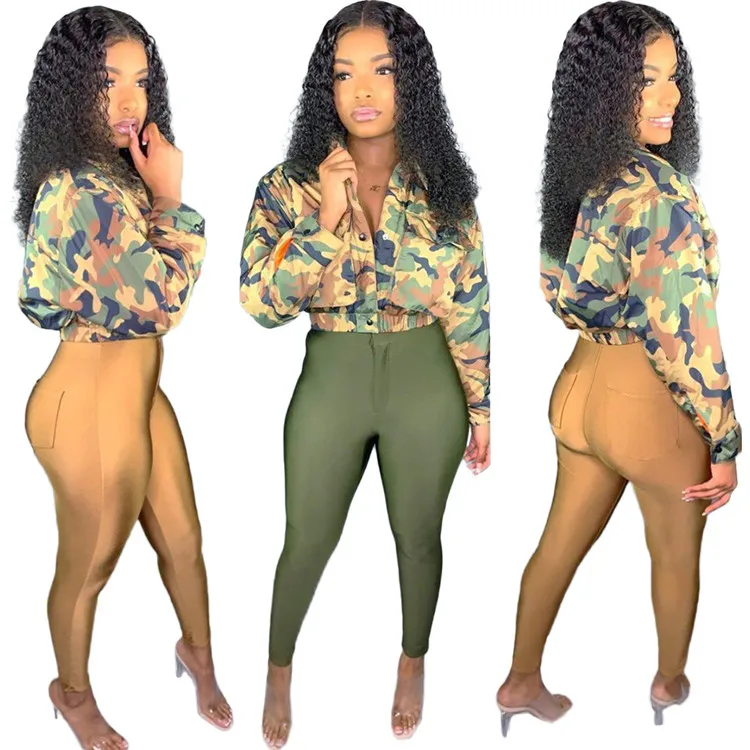 C0548 winter Clothes women camouflage long sleeves two piece outfits set for women two piece pant set christmas