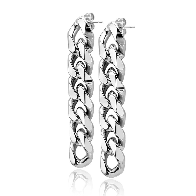 Metal Stainless Steel Cuban Link Earrings Stud Drop Earrings For Women