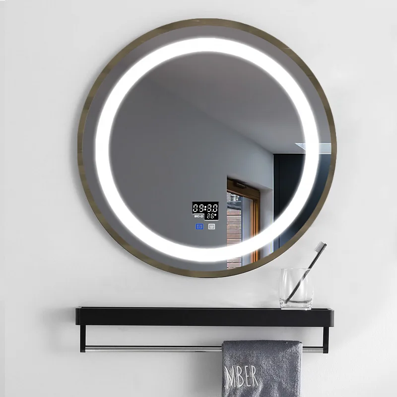 Easy installation fogless magnifying decorative round mirror led bath mirror with light