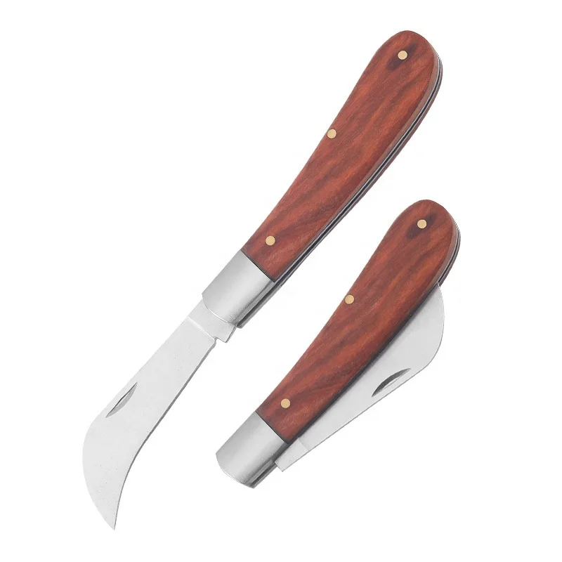 Outdoor Stainless Steel Mushroom Wooden Handle Folding Knife Garden