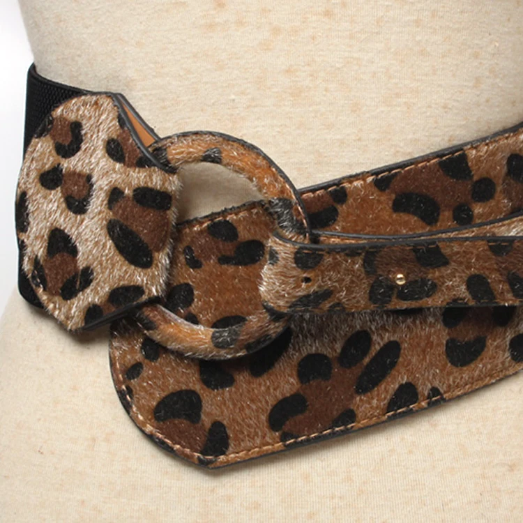 Leopard Print Belt For Women Wide Elastic Stretchy Retro Cinch Waist