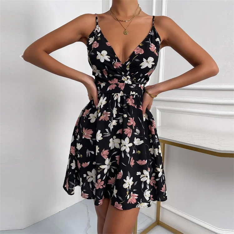 Women V Neck Floral Spaghetti Strap Summer Casual Swing Dress For Women -  Buy Casual Dresses Women,Women Summer Dresses,Party Dress Women Product on  Alibaba.com