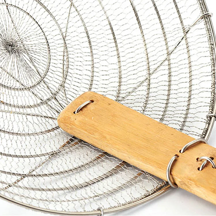 Wholesale Kitchen Utensils Stainless Steel Bamboo Skimmers With Handle