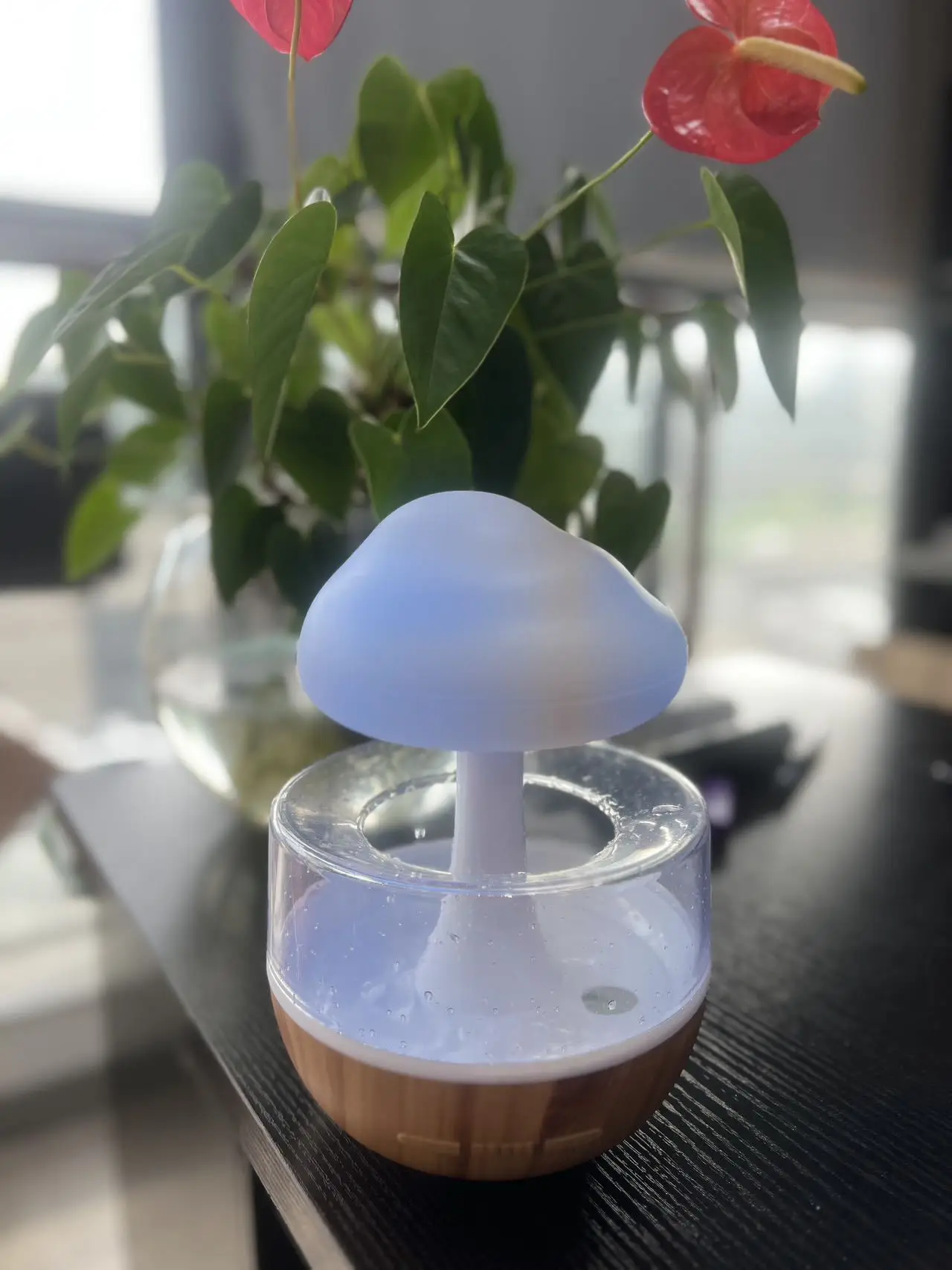 2025 Cheap Creative Led Cloud Rain Night Light Humidifier Romantic Smart Mushroom Forest Table Desk Lamp for Bedroom