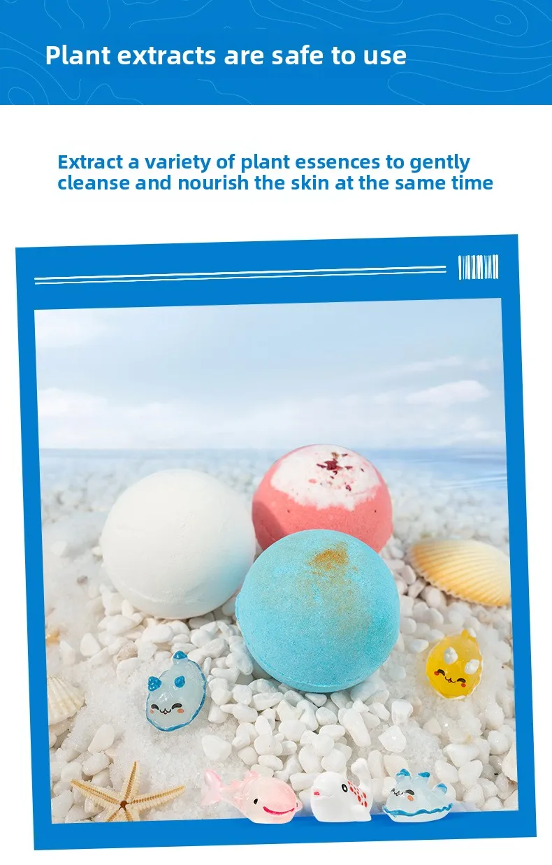 Handmade 60g*12 Children's Bath Fizzies Cross-Border Ocean-Themed Bath Salt Ball Set with Gift Box