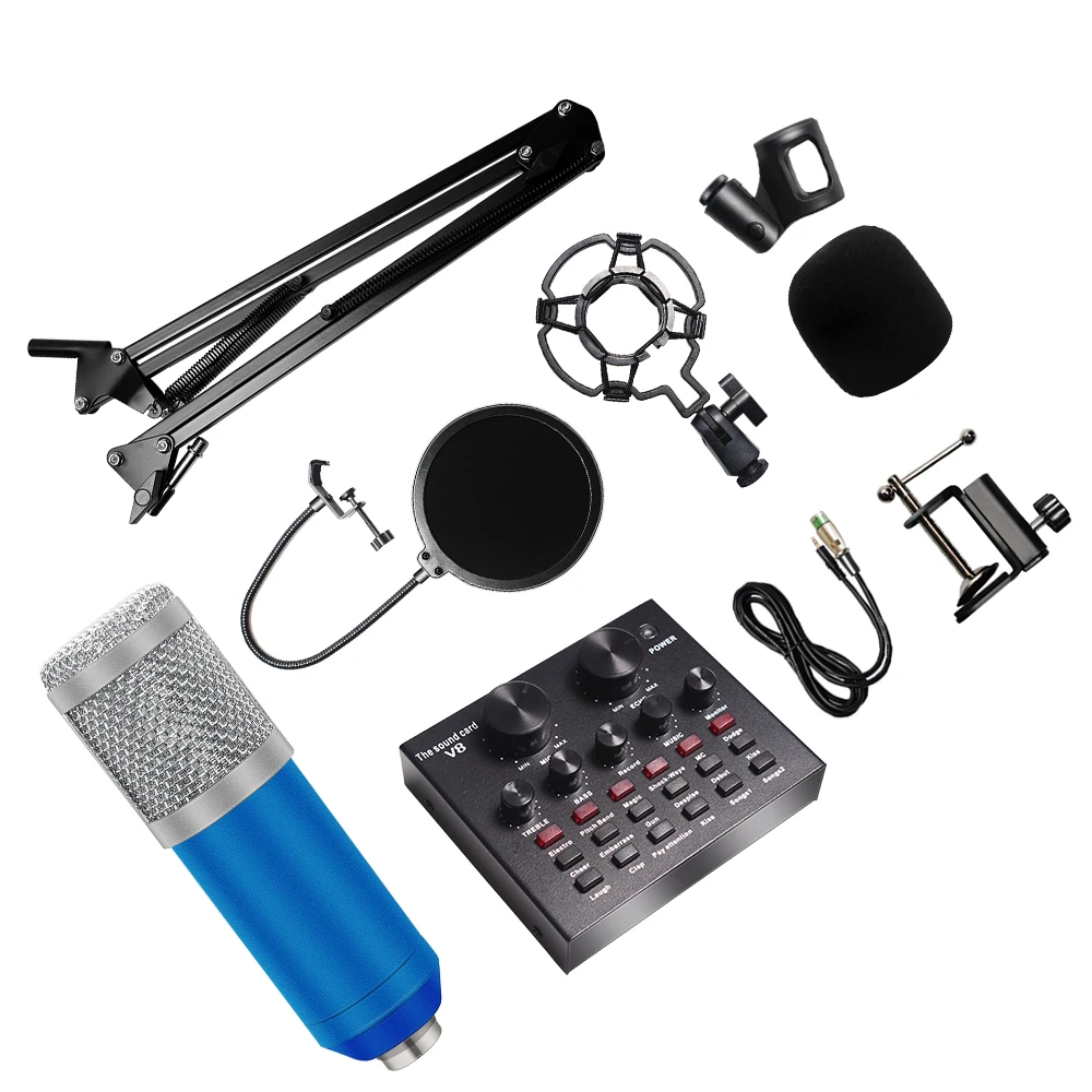 Bm 800 Studio Microphone Kits With Filter V8 Sound Card Condenser