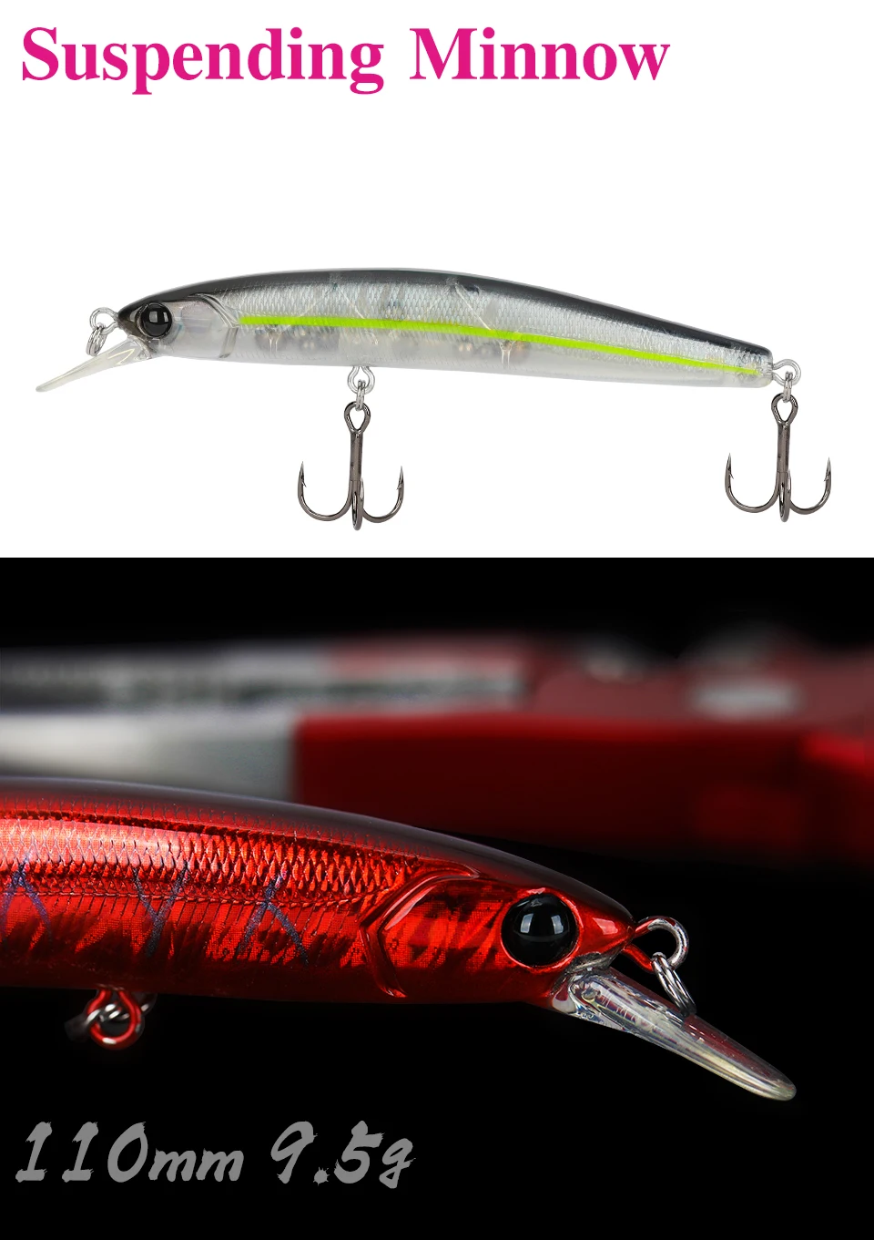 TSURINOYA Lure DW70 Suspending Jerkbait Fishing Minnow 100SP 100mm 9.5g  Pike Bass Lure Hard Bait