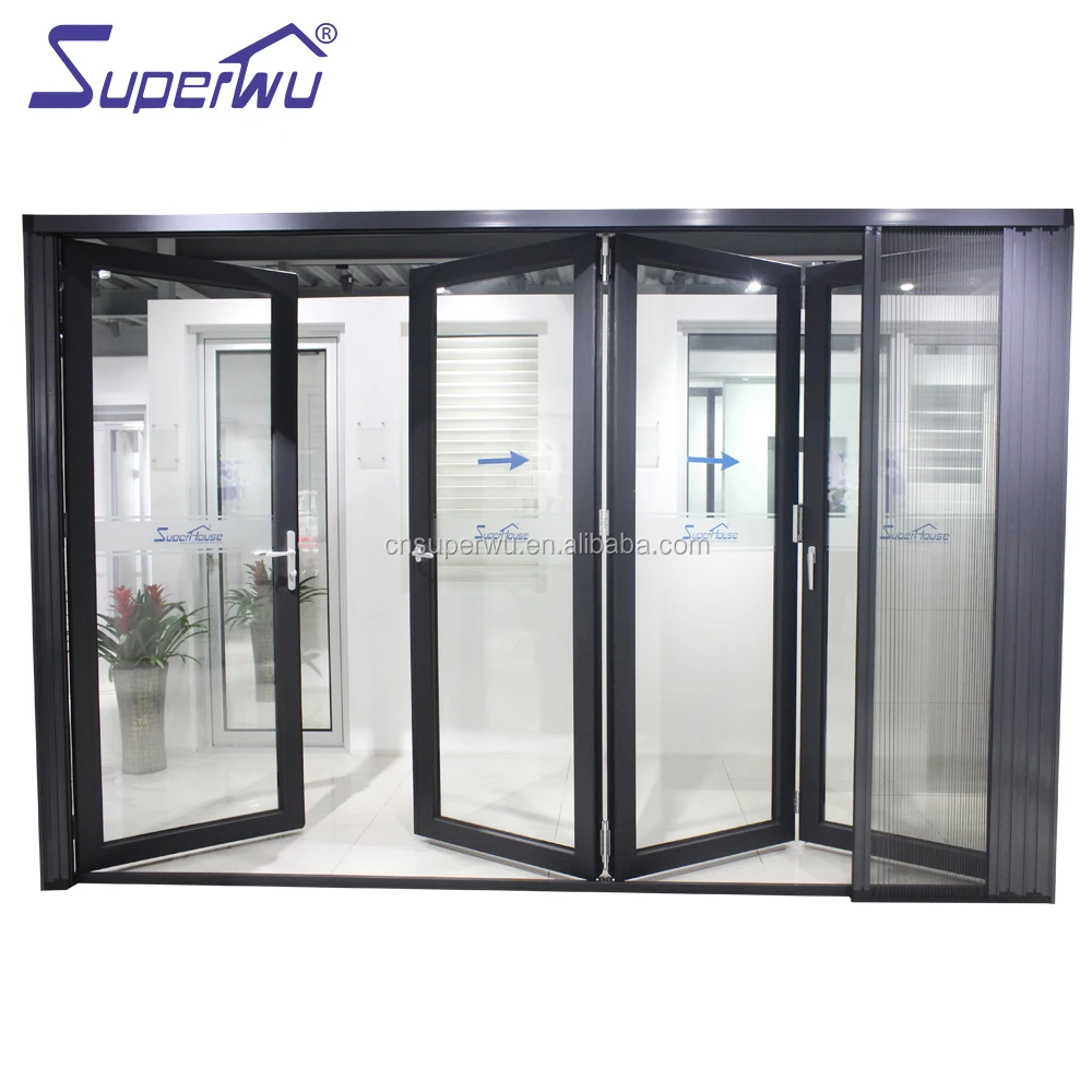 Apartment entrance doors aluminum alloy folding door with retractable flyscreen
