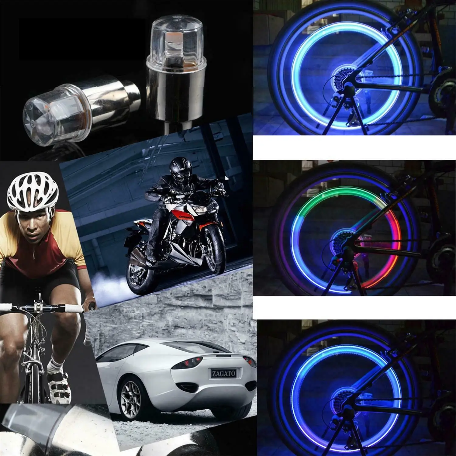 LABIUO 2PCS Bike Car Motorcycle Wheel Tyre Valve Cap Flash LED Light Lamp Accessories 
