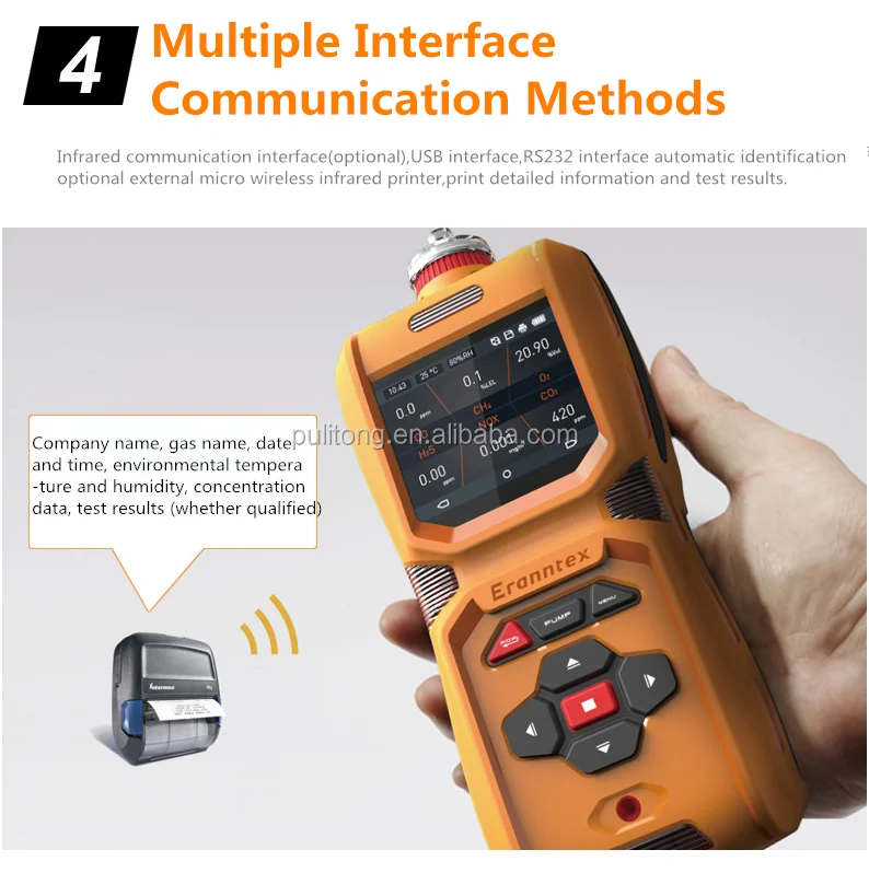 High Precision Portable 6 Gas Detector Co H2s O2 Ex Co2 Nox Nitrogen Oxides Gas Analyzer With