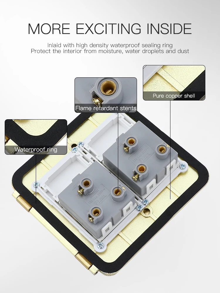 British standard multi module 13A brass open floor socket