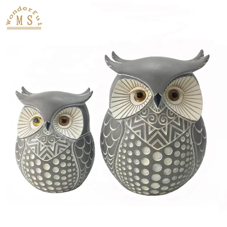 Hot Sell Halloween Decoration Craft Polyresin Owl Figurine Cartoon Animal Art Craft for home decor relief Resin Owl Statue