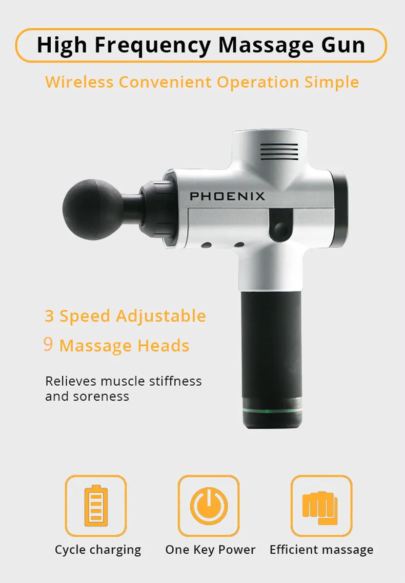 PHOENIX A1 Massage Gun with Aluminum Case Deep Tissue Muscle Massage Gun Cordless Therapy Body Massager Dropshipping