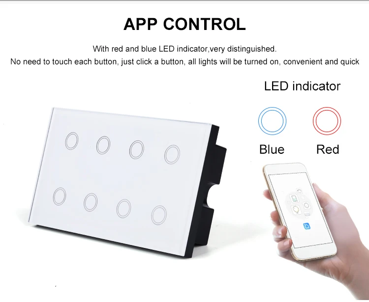 Smart Home Automation Touch Glass Panel 8gang Wifi Switch Smart Life