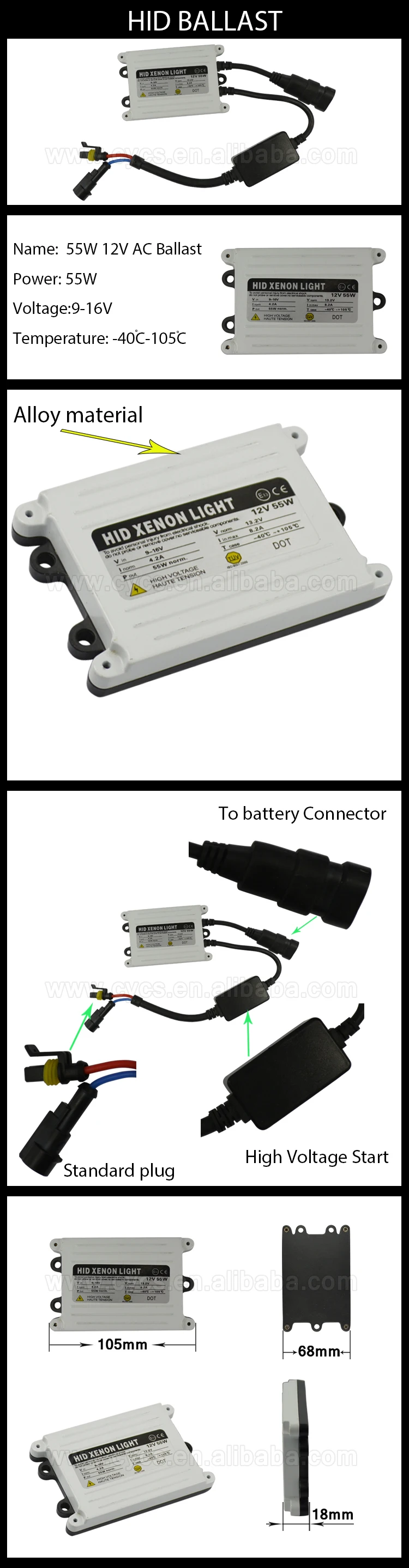 Wholesale Price Ce Factory Supply Hid Headlight 12v Ac 55w Xenon Hid