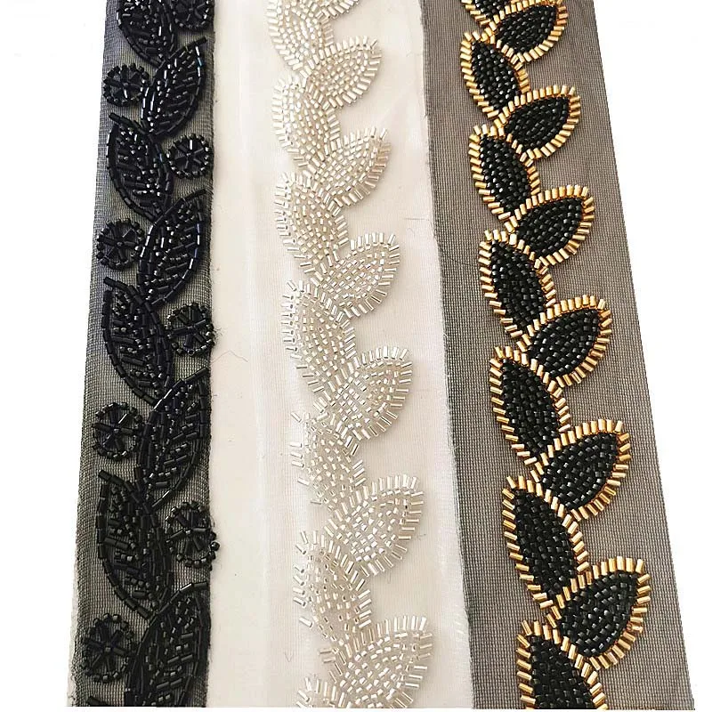 Black And Gold Lace hot Fabric With Pearls.