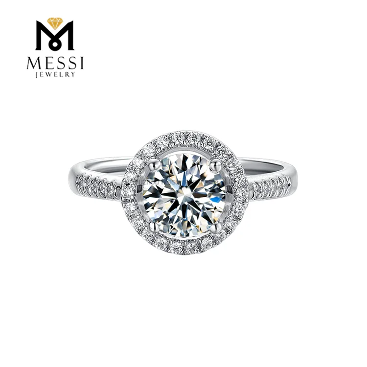 Messi Jewelry classic European style 1ct moissanite halo ring woman in 925 sterling silver ring 