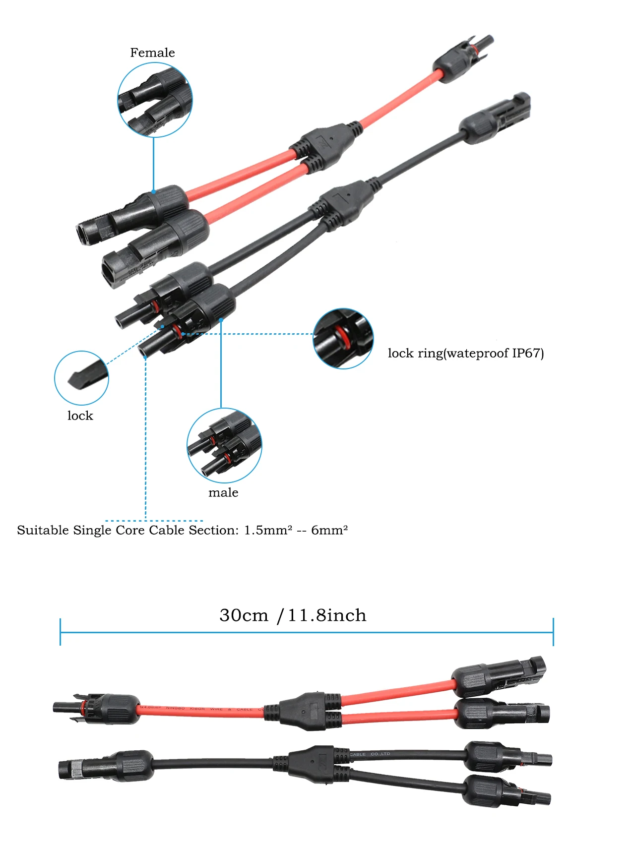 10 paires de panneau solaire connecteur de câble mâle Femelle Fil Connecteur IP67 30 A pour MC4 