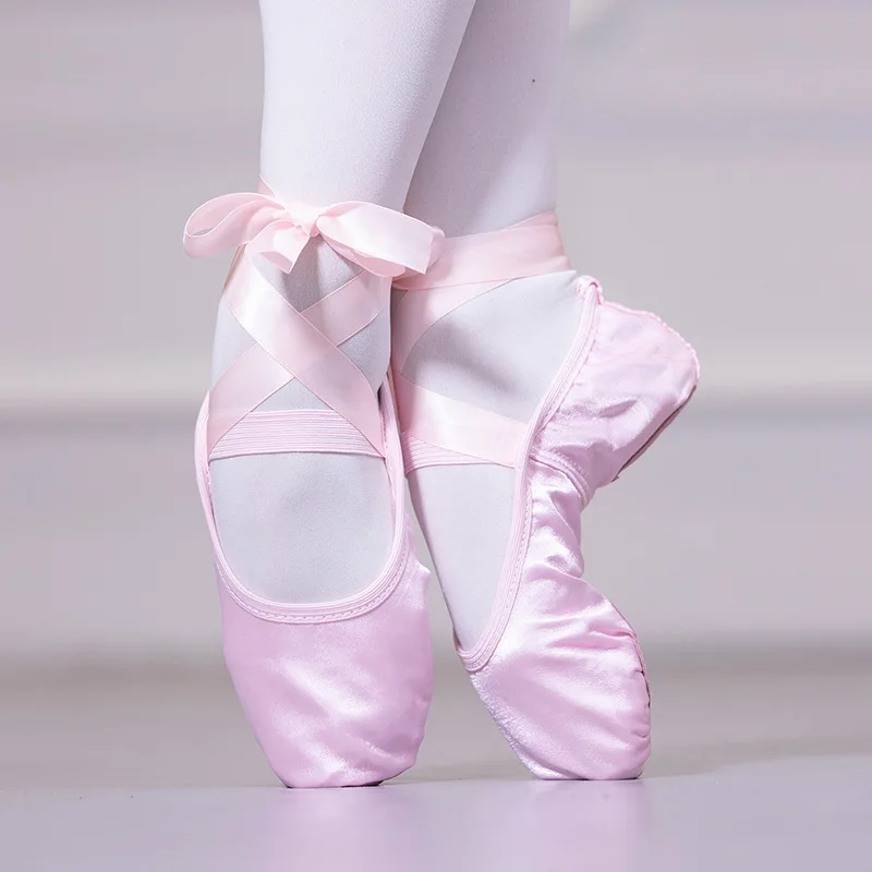 Girls Shoes Ballet Purple Satin Ballet Dance Shoes Kids Split Suede Sole Foldable Soft Practice Shoes  