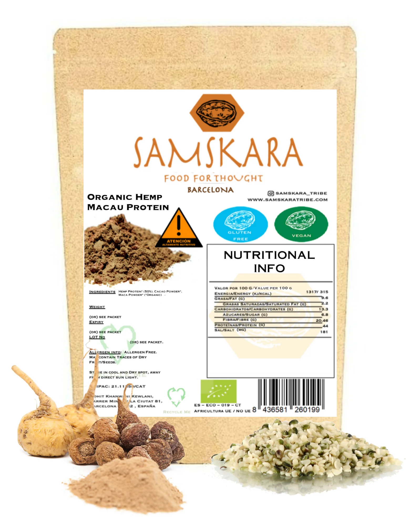 
Origin Samskara Private Label Best Biodegradable Packaging Hemp Maca Cacao Stevia Tasteless Vegan Protein Mix Powder 