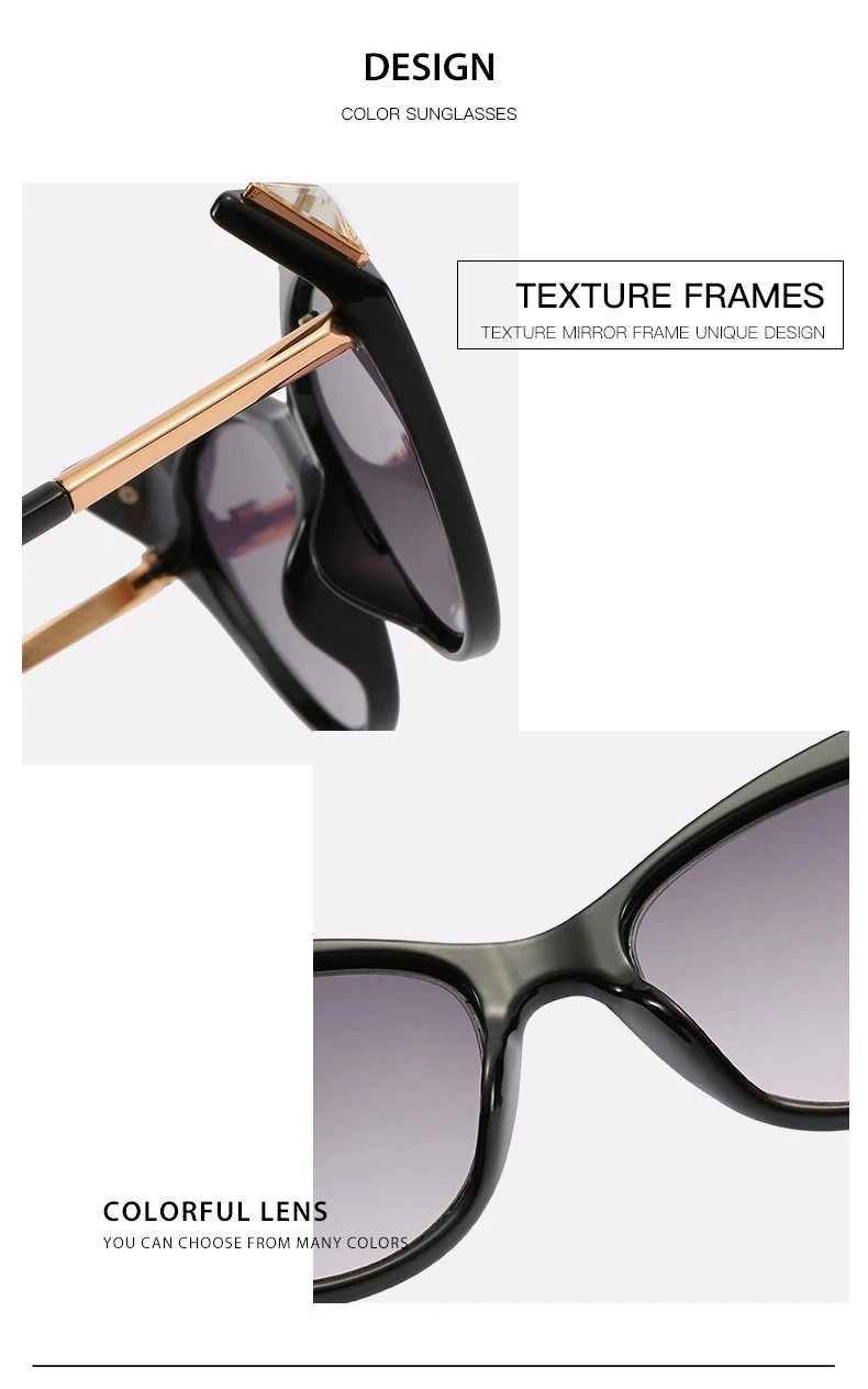 New Diamond Printing Personality Cat Eyes Sunglasses Women Sun Glasses