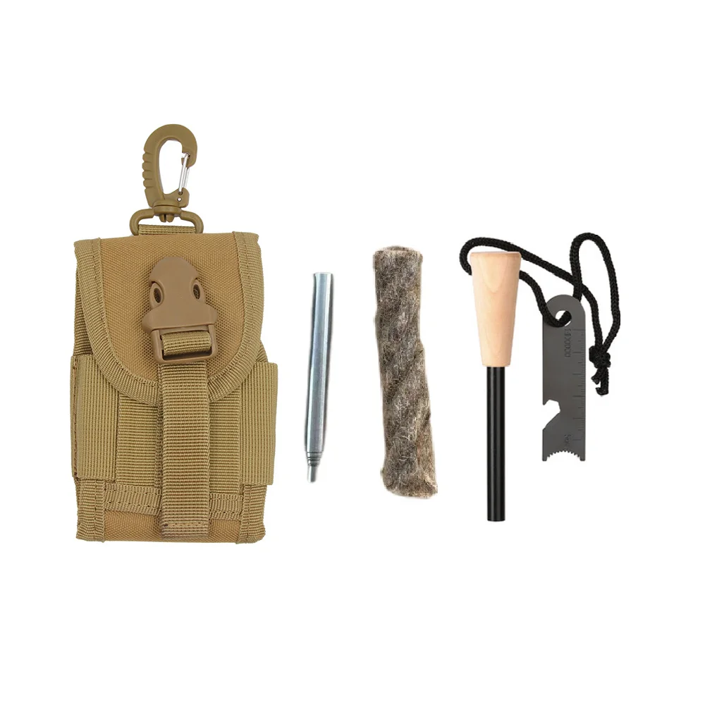 Outdoor Survival Emergency Kit Bushcraft Pocket Fire Bellow Tinder Rope Wax Camping Fire Starter Set with Pouch details